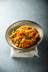 Vegetarian paella with capsicum and green pea