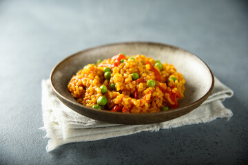 Vegetarian paella with capsicum and green pea