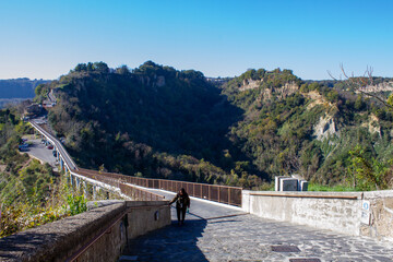 Footbridge to Civita di Bagnoregio,As already to get to the village of City, the suspension bridge of 300 metres linking it to Porta San Maria is the main gateway of the city.
