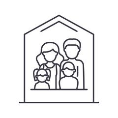 Family home icon, linear isolated illustration, thin line vector, web design sign, outline concept symbol with editable stroke on white background.