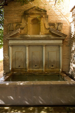 Granada (Spain). Water basin in the Jardin de los Adarves inside the Alc&aacute;zar of the Alhambra in Granada