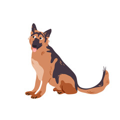 German shepherd isolated on white vector illustration. Dog guard breed design element. Domestic animal in cartoon style.