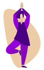 Woman practicing yoga pose. Monochrome vector illustration. Isolated 