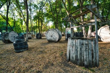 The old broken well was used as something to hide in the paintball base