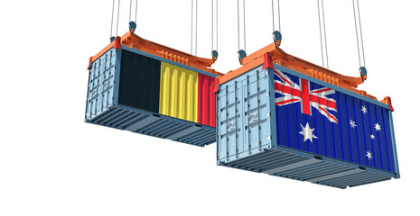 Freight containers with Australia and Belgium national flags. 3D Rendering 
