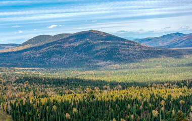 Obraz premium View from mountain Green in the ski resort Sheregesh
