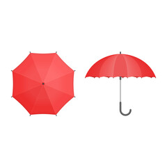 Set of Umbrellas. Red umbrella Top and Front View. Opened Parasols icon isolated on white background. Vector illustration EPS 10.