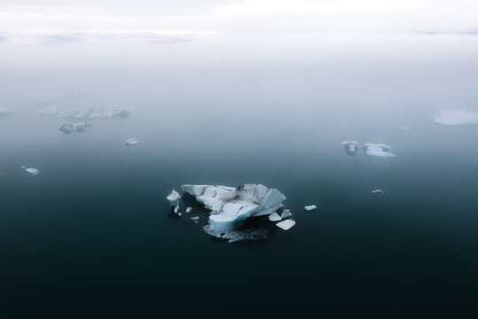 Minimalist aerial of icebergs in Iceland 
