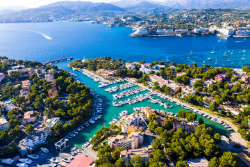 Aerial view, marina of Santa Ponsa, Calvia region, Mallorca, Balearic Islands, Spain