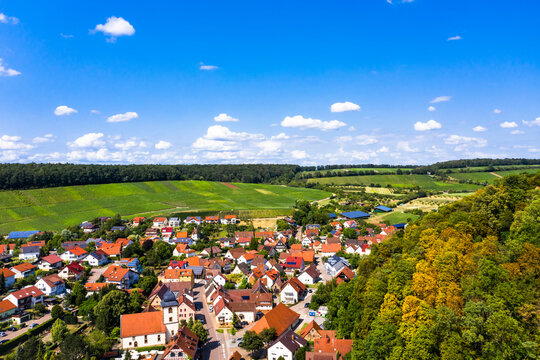 Aerial view, Neipperg Castle, Brackenheim wine region, Heilbronn district, Baden-W&uuml;rttemberg., Germany,