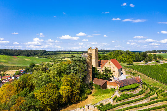 Aerial view, Neipperg Castle, Brackenheim wine region, Heilbronn district, Baden-W&uuml;rttemberg., Germany,