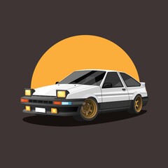 Retro car on sunset. drift race car concept in cartoon illustration vector © Simply Amazing