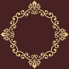 Elegant vintage round golden ornament in classic style. Abstract traditional pattern with oriental elements. Classic vintage pattern