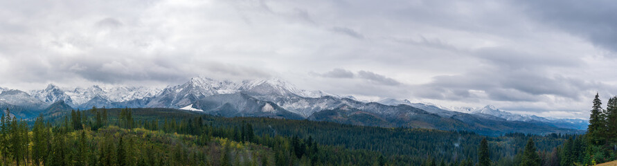 Panoramic view of beautiful winter mountain landscape in the Tatras mountain in poland zakopane