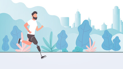 A man with a prosthetic leg is running. Vector.