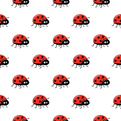 Seamless vector pattern with insects, background with bright ladybugs