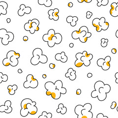 Popcorn flakes outlined on white background, vector pattern - obrazy, fototapety, plakaty