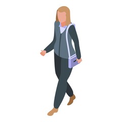 Successful business woman with bag icon. Isometric of successful business woman with bag vector icon for web design isolated on white background