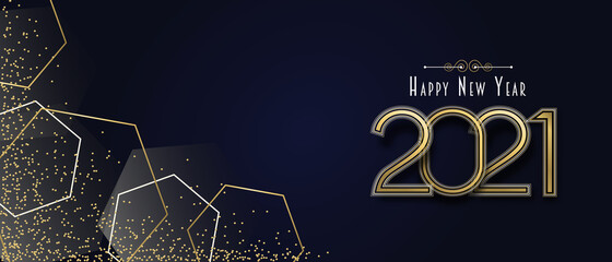 Happy New Year 2021 gold glitter luxury web banner