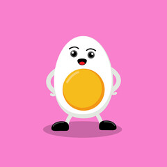 Cute Boiled Egg Character Concept. Vector Food Mascot Illustration Design