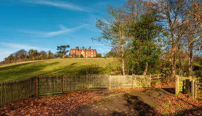 Landscape of Latimer with Victorian Maison on the top of the hill, Chiltern Hills, UK