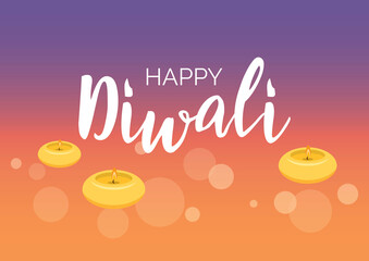 Happy Diwali Poster with candles on a purple orange background vector illustration. Religious Diwali festival of lights in india vector. Indian holiday diwali vector. Important day