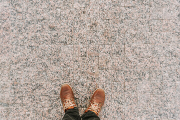 Texture of gray stone paving stones in close-up