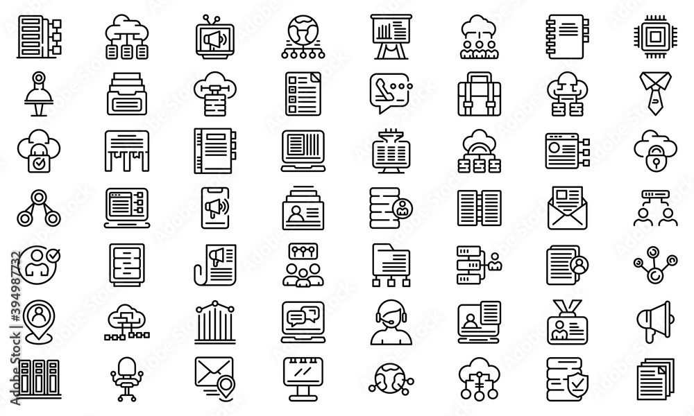 Poster customer database icons set. outline set of customer database vector icons for web design isolated o