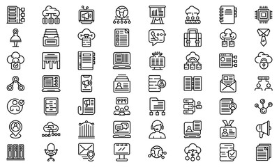 Customer database icons set. Outline set of customer database vector icons for web design isolated on white background