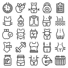 Slimming icons set. Outline set of slimming vector icons for web design isolated on white background