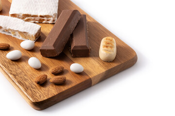Assortment of Christmas nougat and marzipan isolated on white background
