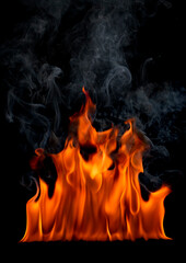 The surface of the fire and the burning smoke are hot on a black background.