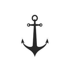 Anchor black silhouette, isolated on white background. Marine symbol. Flat design. Vector illustration.