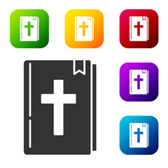 Black Holy bible book icon isolated on white background. Set icons in color square buttons. Vector.