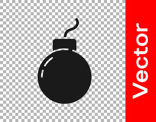 Obraz premium Black Bomb ready to explode icon isolated on transparent background. Vector.