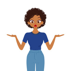 Disappointed young woman character isolated on white background