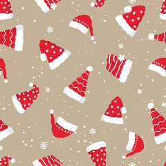 Materiał do szycia Fun hand drawn christmas seamless pattern with cute santa hats, great for textiles, banners, wallpapers, wrapping - vector design