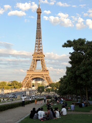 Fototapeta na wymiar Picnic in front of the Eiffel Tower