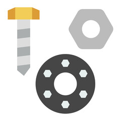 Obraz premium Nut and Bolts BlackSmith Elements Concept, Washer and Milling Vector Color Icon Design, Arc welding equipment and Metal Work Symbol on white background, Construction and Industrial manufacturing Sign 