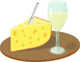 Cheese. Milk products. Piece of cheese. Glass with a drink.