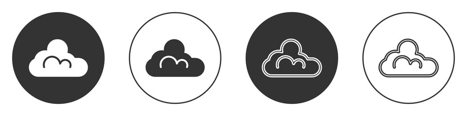 Black Cloud weather icon isolated on white background. Circle button. Vector.