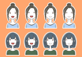 白フチつきの2人の女性の笑顔の表情差分セット