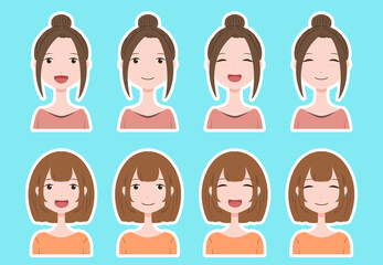 白フチつきの2人の女性の笑顔の表情差分セット