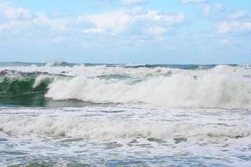 the waves of the sea and blue sky, winter sea 