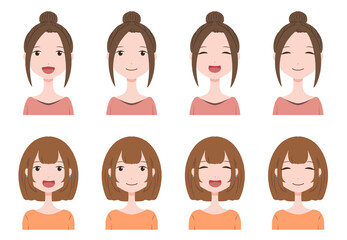 2人の女性の笑顔の表情差分セット