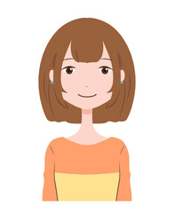 笑顔のショートヘアの女性の上半身のイラスト