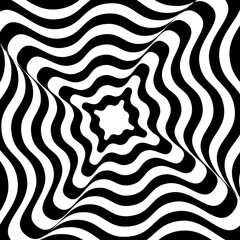 Vector abstract illustration of vortex with lines black and white. Trendy 3d background in op art style, optical illusion.
