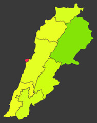 Lebanon population heat map as color density illustration