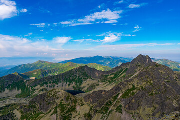 Naklejka premium Panoramic view of the mountain landscape, Tatra National park, Poland. High Tatras, Carpathian mountains. eagles trail