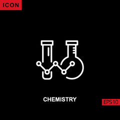 Chemistry icon outline, line, lineal or linear on black background